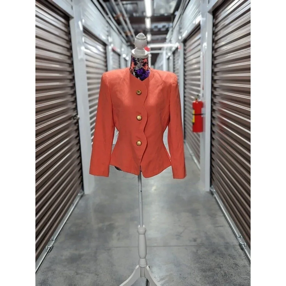 Vintage 90s Coral Peplum Blazer‎ & Skirt Suit Old Money Size 12 Academia